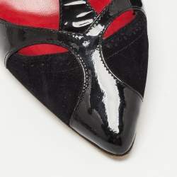 Pre Owned CH Carolina Herrera Black Leather and Suede T Strap Pumps Size 37 