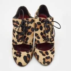 Pre Owned CH Carolina Herrera Brown/Black Calf Hair Lace Up Booties Size 38
