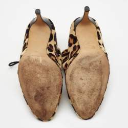 Pre Owned CH Carolina Herrera Brown/Black Calf Hair Lace Up Booties Size 38