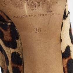 Pre Owned CH Carolina Herrera Brown/Black Calf Hair Lace Up Booties Size 38