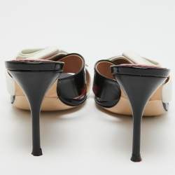 مملوكة مسبقًا CH Carolina Herrera Black/White Patent and Leather Knotted Bow Slide Sandals Size 39