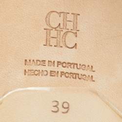 مملوكة مسبقًا CH Carolina Herrera Black/White Patent and Leather Knotted Bow Slide Sandals Size 39