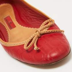Pre Owned CH Carolina Herrera Two Tone Leather Bow Ballet Flats Size 37