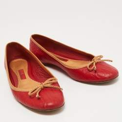 Pre Owned CH Carolina Herrera Two Tone Leather Bow Ballet Flats Size 37