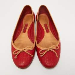 Pre Owned CH Carolina Herrera Two Tone Leather Bow Ballet Flats Size 37