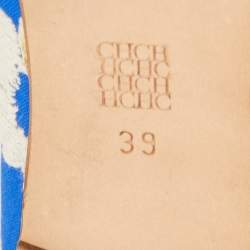 Pre Owned Carolina Herrera Blue/White Floral Embroidered Fabric Smoking Slipper Size 39