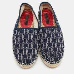CH Carolina Herrera Blue Monogram Canvas Espadrille Flats Size 37