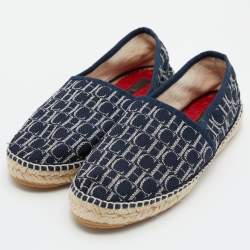 CH Carolina Herrera Blue Monogram Canvas Espadrille Flats Size 37