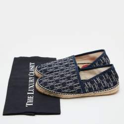 CH Carolina Herrera Blue Monogram Canvas Espadrille Flats Size 37