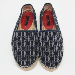 مملوكة مسبقًا CH Carolina Herrera Blue Monogram Canvas Espadrille Flats Size 39