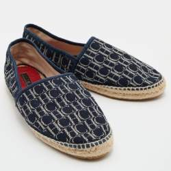 مملوكة مسبقًا CH Carolina Herrera Blue Monogram Canvas Espadrille Flats Size 39