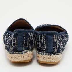 مملوكة مسبقًا CH Carolina Herrera Blue Monogram Canvas Espadrille Flats Size 39