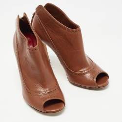 Pre Owned CH Carolina Herrera Brown Leather Peep Toe Ankle Booties Size 37