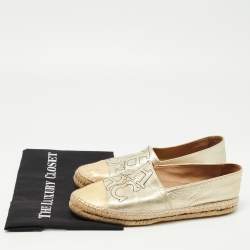Pre Owned CH Carolina Herrera Metallic Gold Leather Espadrilles Size 39