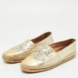 Pre Owned CH Carolina Herrera Metallic Gold Leather Espadrilles Size 39