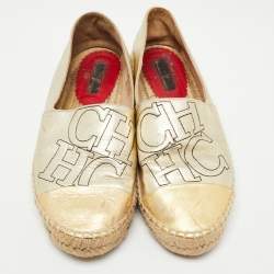 Pre Owned CH Carolina Herrera Metallic Gold Leather Espadrilles Size 39