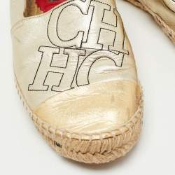 Pre Owned CH Carolina Herrera Metallic Gold Leather Espadrilles Size 39