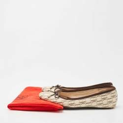 Pre Owned CH Carolina Herrera Cream Monogram Canvas Bow Cap Toe Ballet Flats Size 37