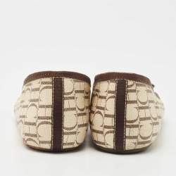 Pre Owned CH Carolina Herrera Cream Monogram Canvas Bow Cap Toe Ballet Flats Size 37