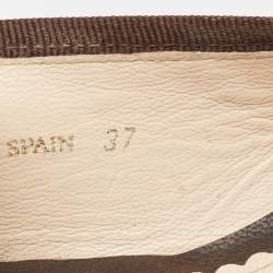 Pre Owned CH Carolina Herrera Cream Monogram Canvas Bow Cap Toe Ballet Flats Size 37