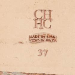 Pre Owned CH Carolina Herrera White Croc Embossed Leather CH Insignia Cutout Slide Sandals Size 37