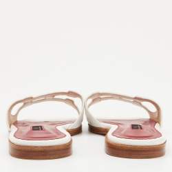 Pre Owned CH Carolina Herrera White Croc Embossed Leather CH Insignia Cutout Slide Sandals Size 37