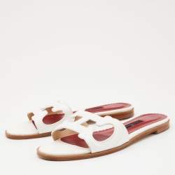 Pre Owned CH Carolina Herrera White Croc Embossed Leather CH Insignia Cutout Slide Sandals Size 37