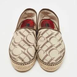 Pre Owned CH Carolina Herrera Brown/Beige Canvas Espadrille Flats Size 38