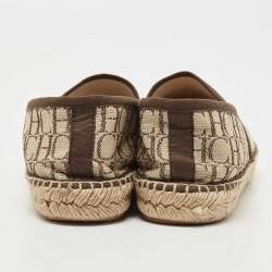 Pre Owned CH Carolina Herrera Brown/Beige Canvas Espadrille Flats Size 38