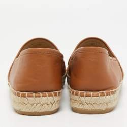 Pre Owned CH Carolina Herrera Brown Leather Espadrille Flats Size 38