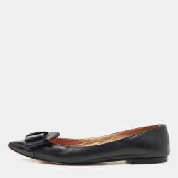 Pre Owned CH Carolina Herrera Black Leather Bow Ballet Flats Size 38