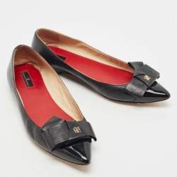 Pre Owned CH Carolina Herrera Black Leather Bow Ballet Flats Size 38