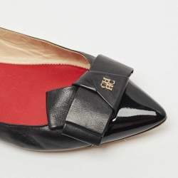 Pre Owned CH Carolina Herrera Black Leather Bow Ballet Flats Size 38