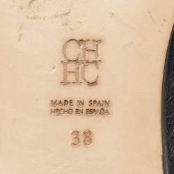 Pre Owned CH Carolina Herrera Black Leather Bow Ballet Flats Size 38