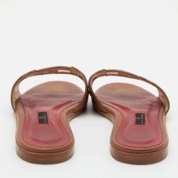 Pre Owned CH Carolina Herrera Brown Leather Insignia Cut Out Flat Slides Size 40