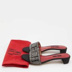 Pre Owned صندل سلايد سي أتش كارولينا هيريرا جلد أحمر / ذهبي بزخارف كريستال مقاس 39