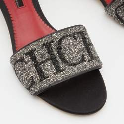 Pre Owned صندل سلايد سي أتش كارولينا هيريرا جلد أحمر / ذهبي بزخارف كريستال مقاس 39