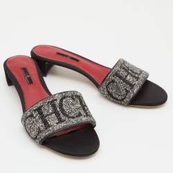 Pre Owned صندل سلايد سي أتش كارولينا هيريرا جلد أحمر / ذهبي بزخارف كريستال مقاس 39