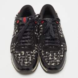 Pre Owned CH Carolina Herrera Black Tweed and Suede Low Top Sneakers Size 39