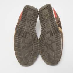 Pre Owned CH Carolina Herrera Brown/Gold Leather and Canvas Low Top Sneakers Size 37