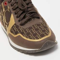 Pre Owned CH Carolina Herrera Brown/Gold Leather and Canvas Low Top Sneakers Size 37