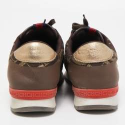 Pre Owned CH Carolina Herrera Brown/Gold Leather and Canvas Low Top Sneakers Size 37