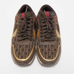 Pre Owned CH Carolina Herrera Brown/Gold Leather and Canvas Low Top Sneakers Size 37