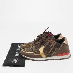 Pre Owned CH Carolina Herrera Brown/Gold Leather and Canvas Low Top Sneakers Size 37