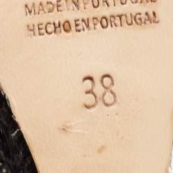 Pre Owned CH Carolina Herrera Black Satin Studded Wedge Sandals Size 38