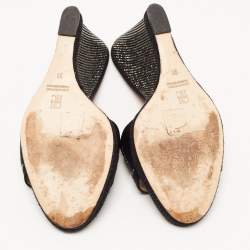 Pre Owned CH Carolina Herrera Black Satin Studded Wedge Sandals Size 38