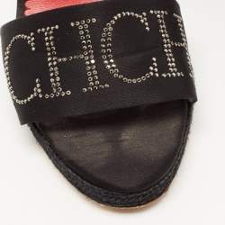 Pre Owned CH Carolina Herrera Black Satin Studded Wedge Sandals Size 38