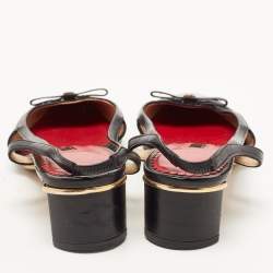 Pre Owned CH Carolina Herrera Black Leather and Patent CH Logo Bow Slingback Pumps Size 37
