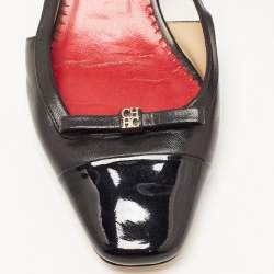 Pre Owned CH Carolina Herrera Black Leather and Patent CH Logo Bow Slingback Pumps Size 37