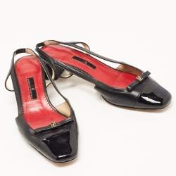 Pre Owned CH Carolina Herrera Black Leather and Patent CH Logo Bow Slingback Pumps Size 37